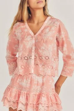 LoveShackFancy Tops Mauro Blouse - CORAL ROMANCE