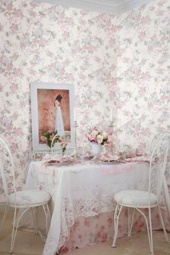 LSF Cabbage Rose Bow Wallpaper Home Decor 9 LSF Cabbage Rose Bow Wallpaper Home Decor