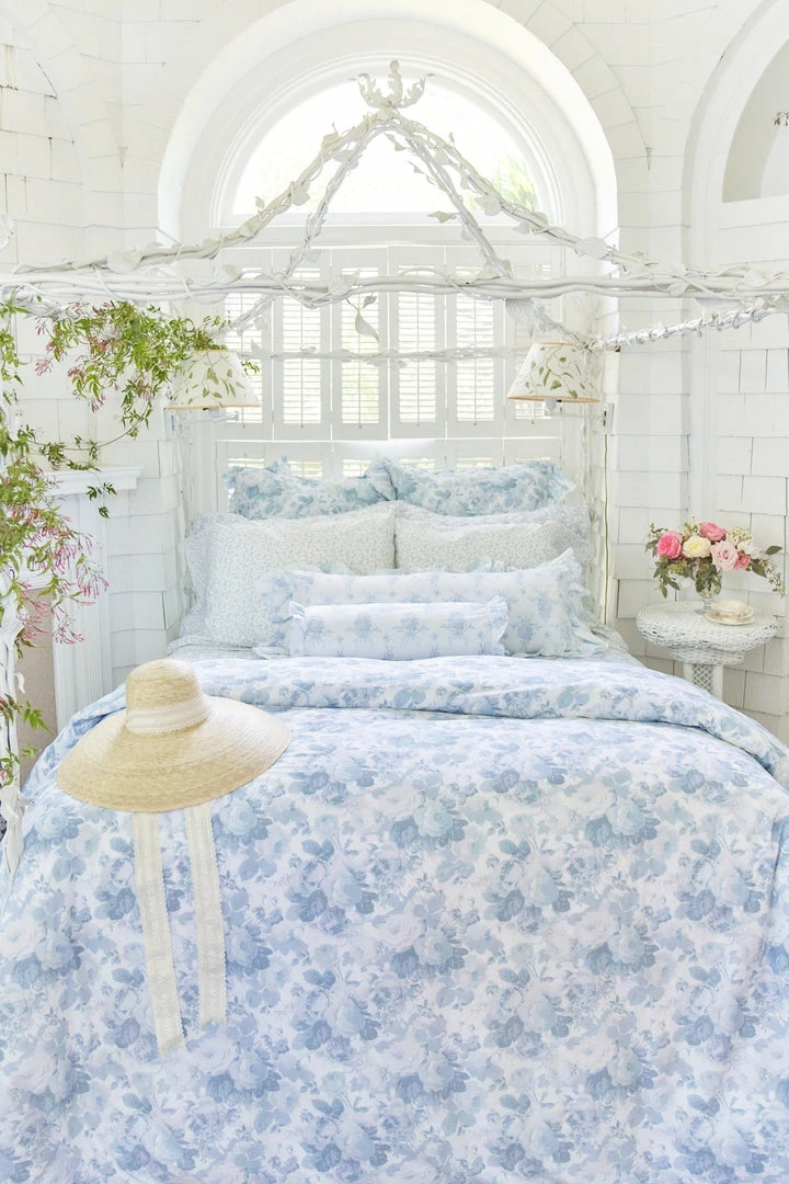 LoveShackFancy Bedding Palm Beach Rose Duvet Cover And Sham Set - SLATE BLUE DREAM 3 LoveShackFancy Bedding Palm Beach Rose Duvet Cover And Sham Set - SLATE BLUE DREAM