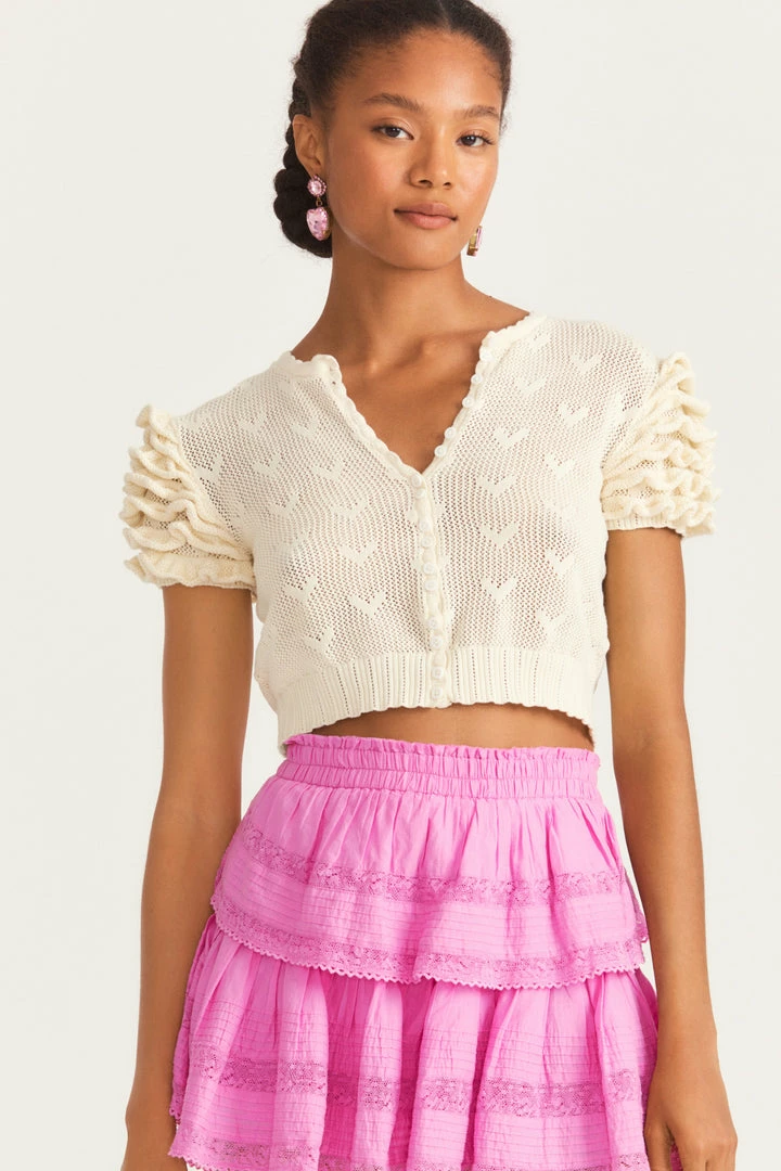 LoveShackFancy Tops Preilla Crop Cardigan - CREAM 3 LoveShackFancy Tops Preilla Crop Cardigan - CREAM