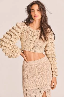 LoveShackFancy Junice Crop Cardigan - SAND 9 LoveShackFancy Junice Crop Cardigan - SAND