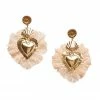 LSF LoveShackFancy X Lova Gold Heart Beige Lace Fringe Earrings 1 LSF LoveShackFancy X Lova Gold Heart Beige Lace Fringe Earrings