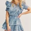 LoveShackFancy Dresses Natasha Mini Dress - WASHED DENIM HAND DYE 2 LoveShackFancy Dresses Natasha Mini Dress - WASHED DENIM HAND DYE